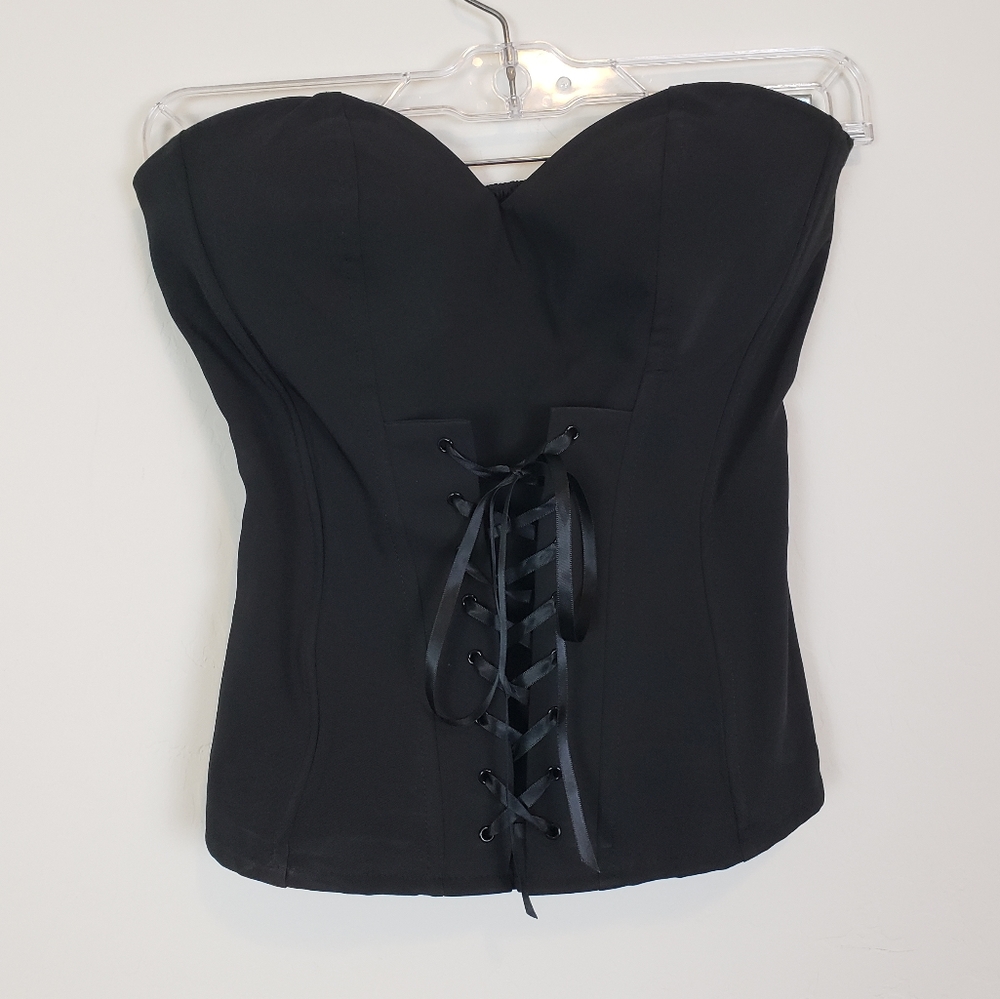 Black corset top lace up smocked back